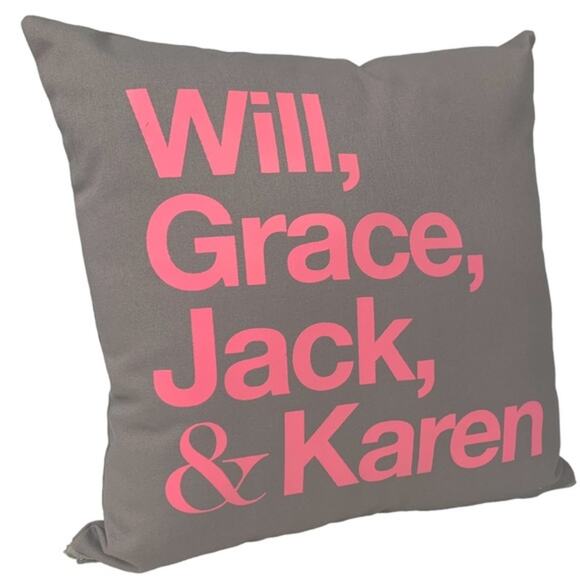 Will & Grace Throw Pillow Decorative NBC Gray Pink Novelty Rare Fan Gift NWOT - Picture 1 of 7